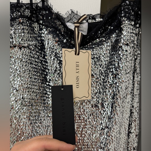 NWT Gianni Bini x Lilly Sisto Allegra Sequin Lace Trim Midi Slip Dress 8 - Picture 11 of 11